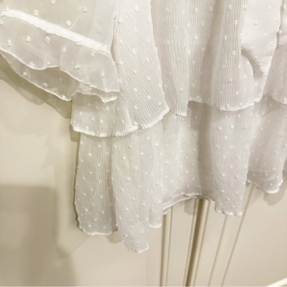 Zara Womens White Cream Swiss Dot Semi Sheer Tiered Ruffle Pussybow Tie Neck Top - Picture 9 of 13